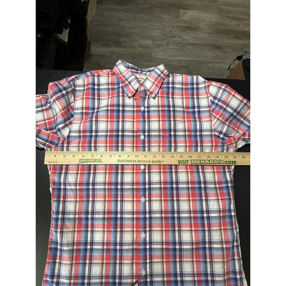 Brooks Brothers Plaid  Short Sleeve Button Up Chest Logo Size Medium Red White - Picture 4 of 9